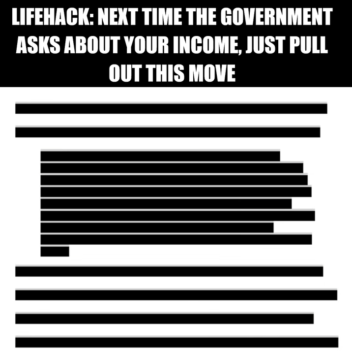 LIFEHACK: NEXT TIME THE GOVERNMENT ASKS ABOUT YOUR INCOME, JUST PULL OUT THIS MOVE