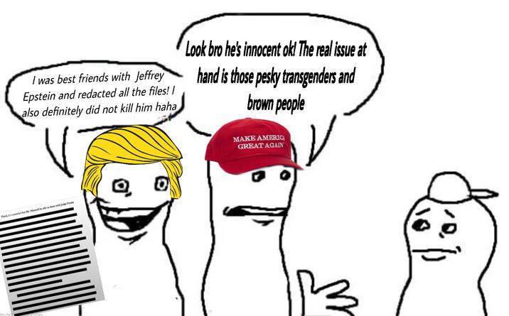 I was best friends with Jeffrey Epstein and redacted all the files! I also definitely did not kill him haha Look bro he's innocent ok! The real issue at hand is those pesky transgenders and brown people Q 0 Third, it's essential that Ms. Marwell be able to share with Judge Preska MAKE AMERICA GREAT AGAIN