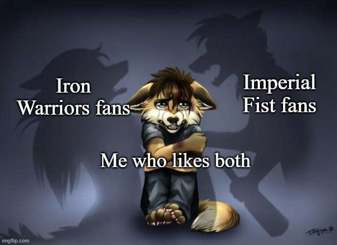Iron Warriors fans Imperial Fist fans Me who likes both imgflip.com stippe