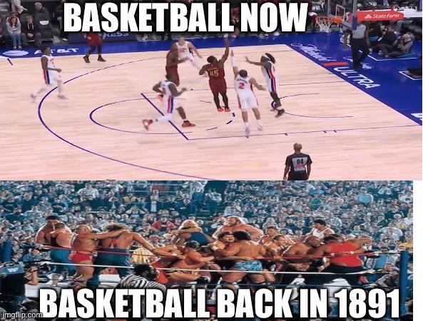 BASKETBALL NOW 84 State Farm ULTRA BASKETBALL BACK IN 1891 imgflip.com