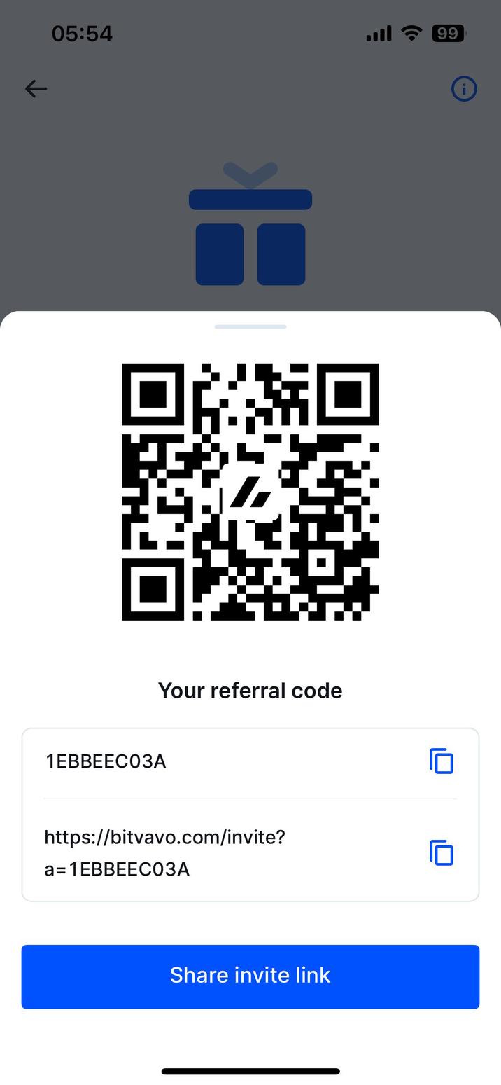05:54 99 E Your referral code 1ЕВВЕЕСОЗА https://bitvavo.com/invite? a=1EBBEECO3A Share invite link