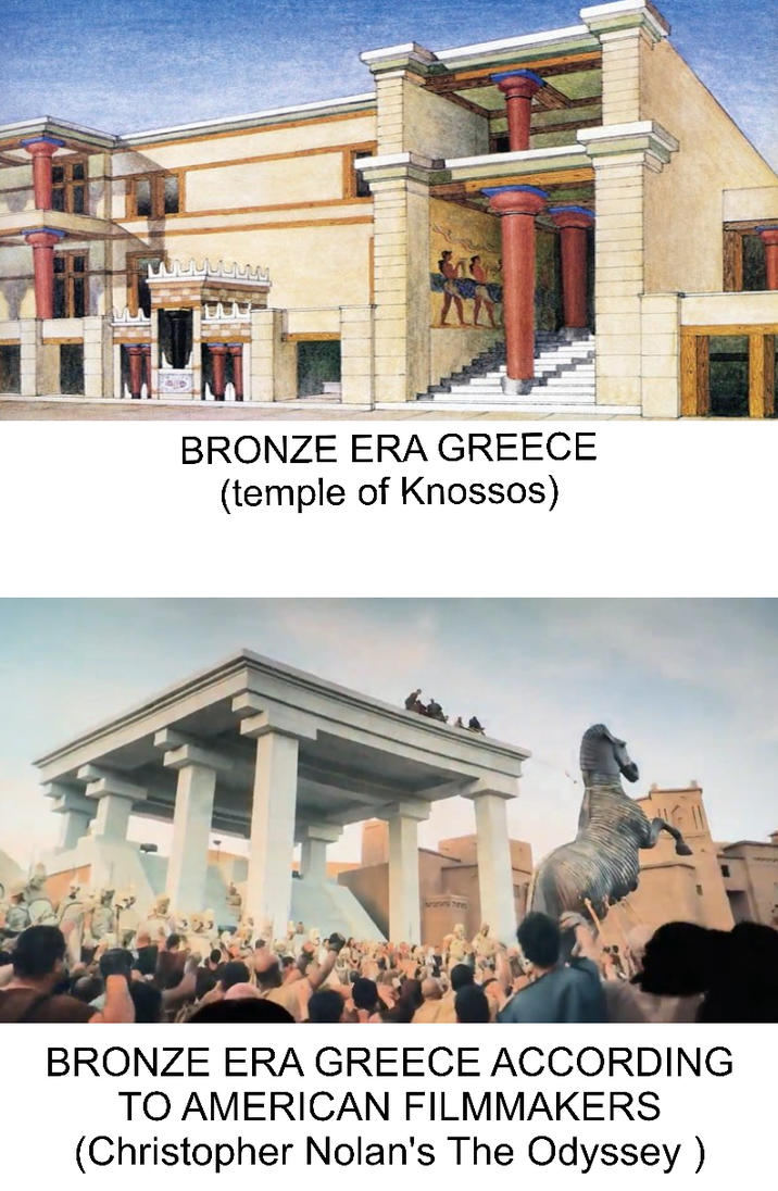 BRONZE ERA GREECE (temple of Knossos) BRONZE ERA GREECE ACCORDING TO AMERICAN FILMMAKERS (Christopher Nolan's The Odyssey)