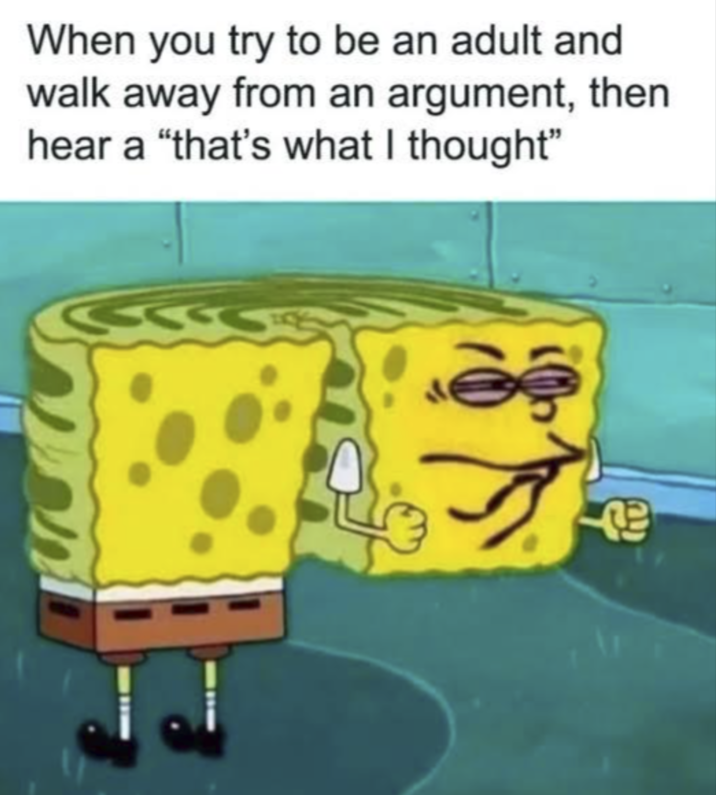 When you try to be an adult and walk away from an argument, then hear a "that's what I thought"