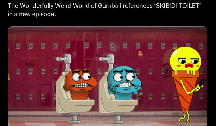The Wonderfully Weird World of Gumball references ‘SKIBIDI TOILET' in a new episode. 31 141 01 TO
