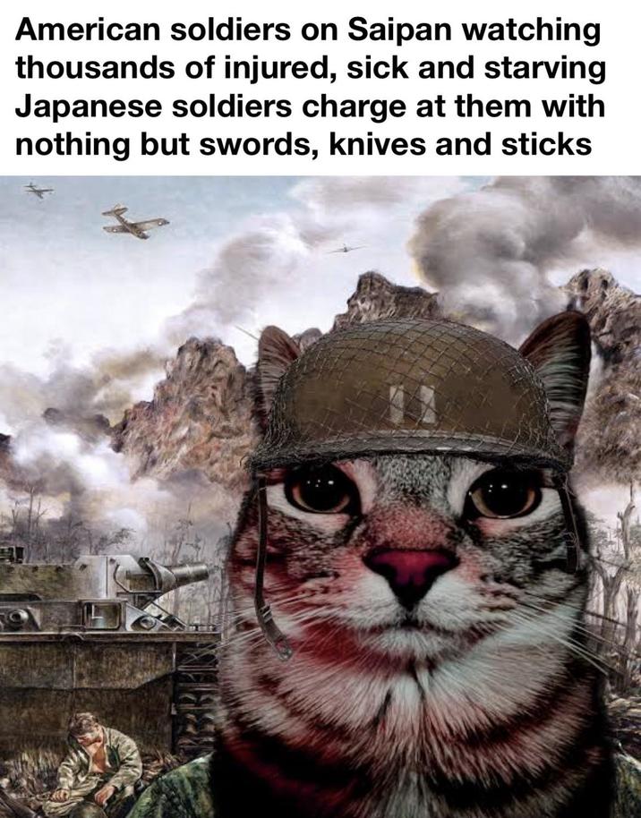 American soldiers on Saipan watching thousands of injured, sick and starving Japanese soldiers charge at them with nothing but swords, knives and sticks
