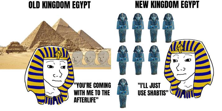 OLD KINGDOM EGYPT انا NEW KINGDOM EGYPT انا "YOU'RE COMING WITH ME TO THE AFTERLIFE" "I'LL JUST USE SHABTIS"