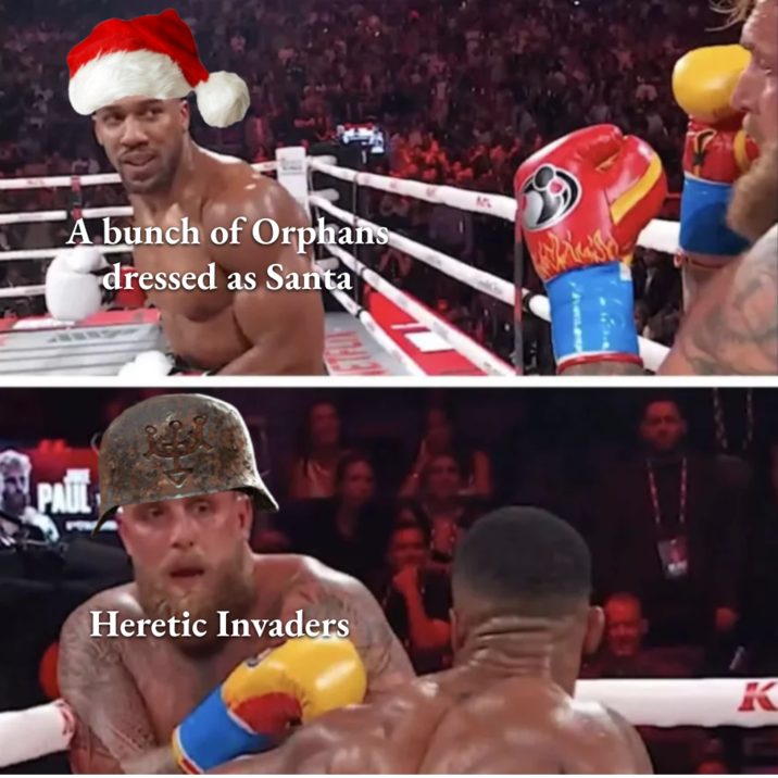 A bunch of Orphans dressed as Santa PAUL 5 Heretic Invaders K