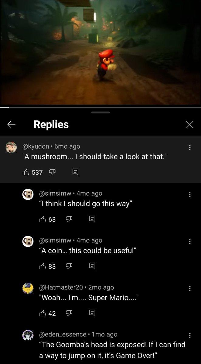 A collection of comments left under an Unreal Engine 5 Mario gameplay video.