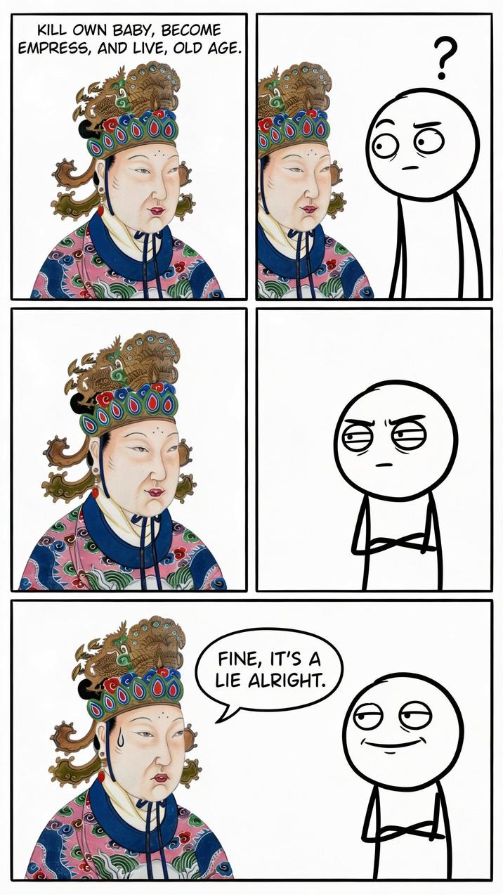 KILL OWN BABY, BECOME EMPRESS, AND LIVE, OLD AGE. ? 10 FINE, IT'S A LIE ALRIGHT.
