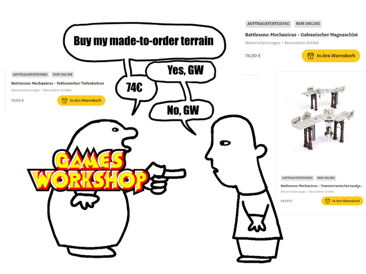 Buy my made-to-order terrain AUFTRAGSFERTIGUNG NUR ONLINE Battlezone: Mechanicus - Galvanischer Magnaschlot Neuerscheinungen Besonderer Artikel 74,00 € AUFTRAGSFERTIGUNG NUR ONLINE Yes, GW Battlezone: Mechanicus - Tektonischer Tiefenbohrer Neuerscheinungen Besonderer Artikel 74€ 70,00 € In den Warenkorb No, GW GAMES WORKSHOPS In den Warenkorb AUFTRAGSFERTIGUNG NUR ONLINE Battlezone: Mechanicus-Transterranisches Laufge... Neuerscheinungen Besonderer Artikel 64,00 € In den Warenkorb