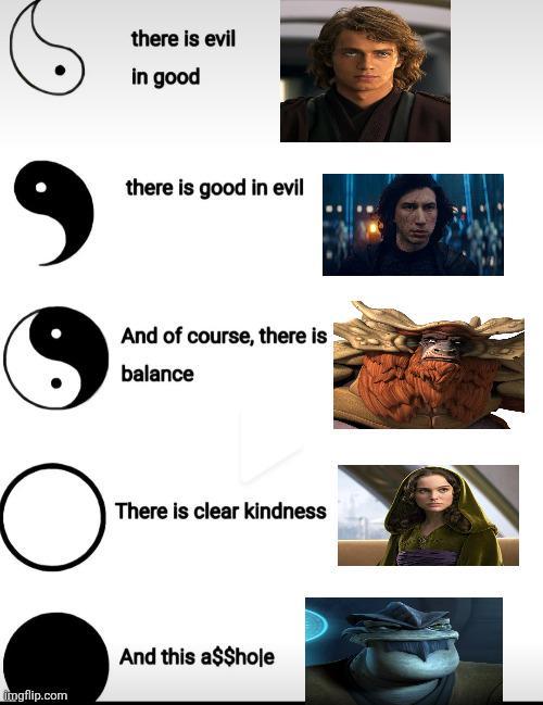 there is evil in good there is good in evil And of course, there is balance О There is clear kindness imgflip.com And this a$$hole