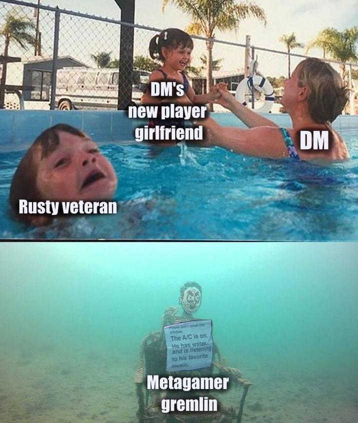 Rusty veteran DM'S new player girlfriend onk the The A/C is on. He has water and is listening to his favorite music. Metagamer gremlin DM