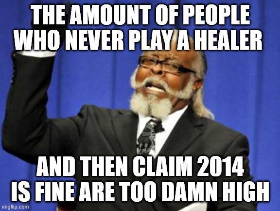 THE AMOUNT OF PEOPLE WHO NEVER PLAY A HEALER AND THEN CLAIM 2014 IS FINE ARE TOO DAMN HIGH imgflip.com