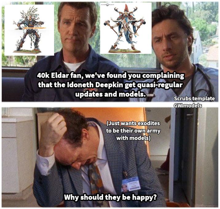 WASKAMMES MUNITS 40k Eldar fan, we've found you complaining that the Idoneth Deepkin get quasi-regular updates and models. (Just wants exodites to be their own army with models) Scrubs template GW models Why should they be happy?