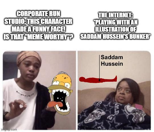 CORPORATE RUN STUDIO: THIS CHARACTER MADE A FUNNY FACE! IS THAT "MEME WORTHY? THE INTERNET: PLAYING WITH AN ILLUSTRATION OF SADDAM HUSSEIN'S BUNKER inguip.com |Saddam Hussein MB
