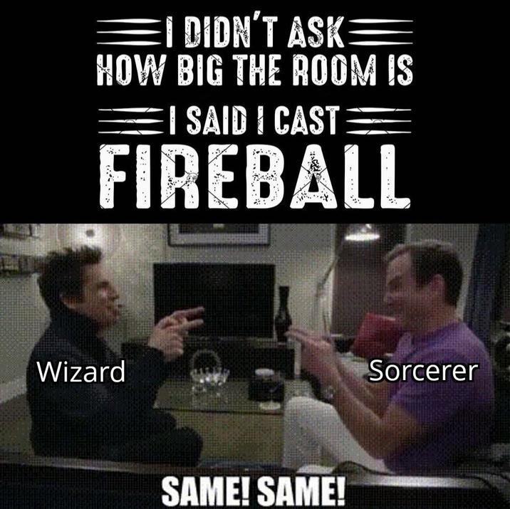 I DIDN'T ASK HOW BIG THE ROOM IS I SAID I CAST FIREBALL Wizard SAME! SAME! Sorcerer
