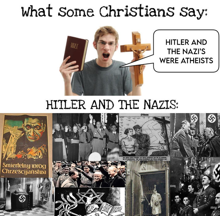 What Some Christians say: HOLY HITLER AND THE NAZI'S WERE ATHEISTS HITLER AND THE NAZIS: Ditern Smiertelny wrog Chrześcijaństwa TALMUD Die Juben haben Chriftus and teens peidingen und ibn tot geglaubt. Ce ist auferstanden. Ele baben Deutschland and Streus geflogen un alamu alamy alam alamy
