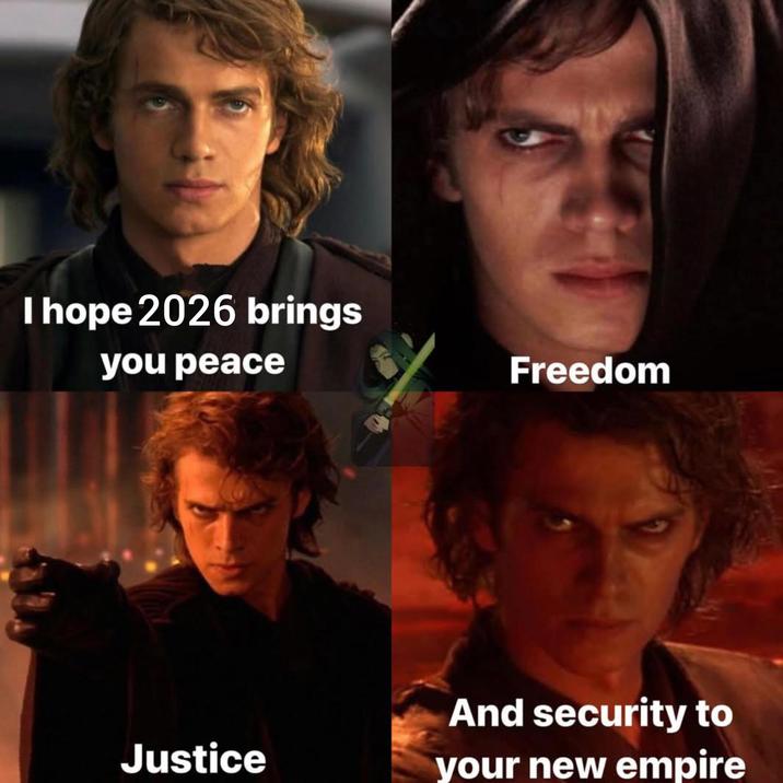 I hope 2026 brings you peace Freedom And security to Justice your new empire