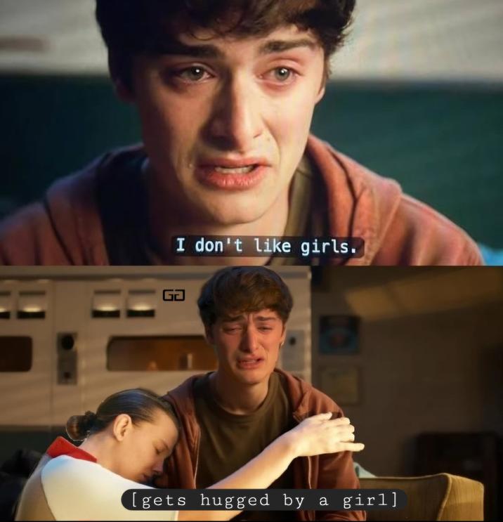 I don't like girls. GJ [gets hugged by a girl]