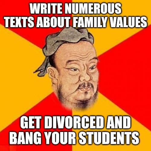 WRITE NUMEROUS TEXTS ABOUT FAMILY VALUES GET DIVORCED AND BANG YOUR STUDENTS
