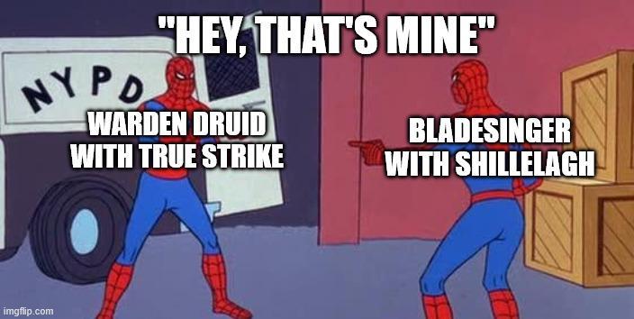 NYPD "HEY, THAT'S MINE" WARDEN DRUID WITH TRUE STRIKE BLADESINGER WITH SHILLELAGH imgflip.com