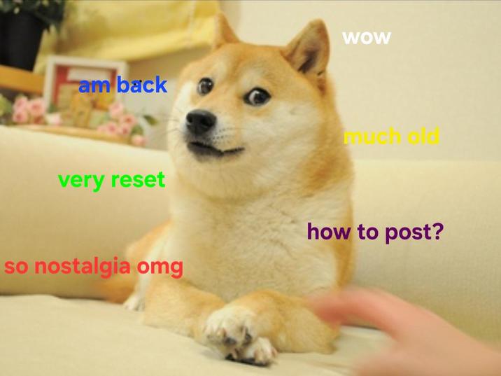 am back WOW much very reset so nostalgia omg how to post?