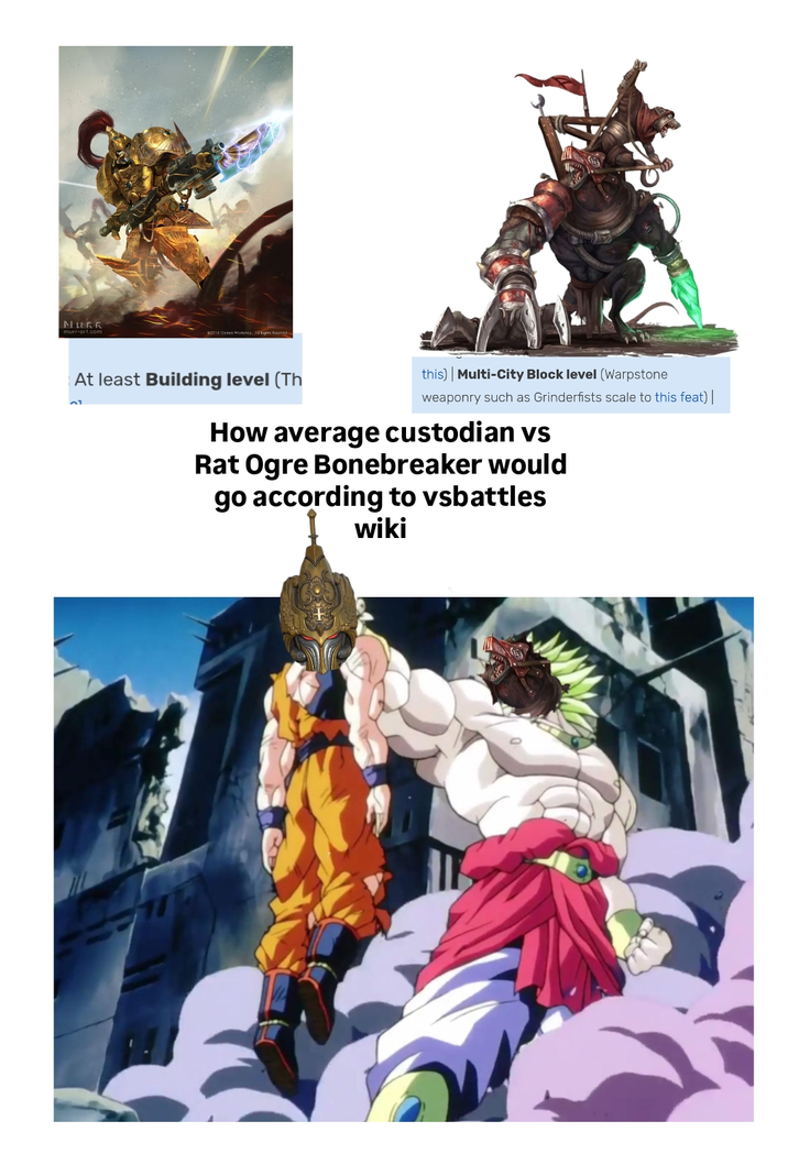 NURR murr-art.com 2016 Comes Workshop. All Rights Reserved. At least Building level (Th this) | Multi-City Block level (Warpstone weaponry such as Grinderfists scale to this feat) | How average custodian vs Rat Ogre Bonebreaker would go according to vsbattles wiki 71