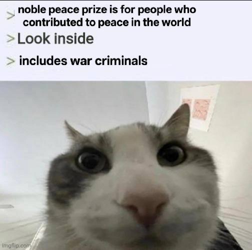 noble peace prize is for people who contributed to peace in the world > Look inside > includes war criminals imgflip.com