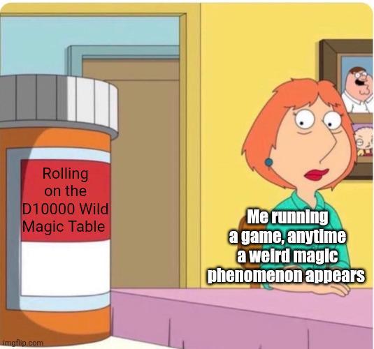Rolling on the D10000 Wild Magic Table Me running a game, anytime a weird magic phenomenon appears imgflip.com