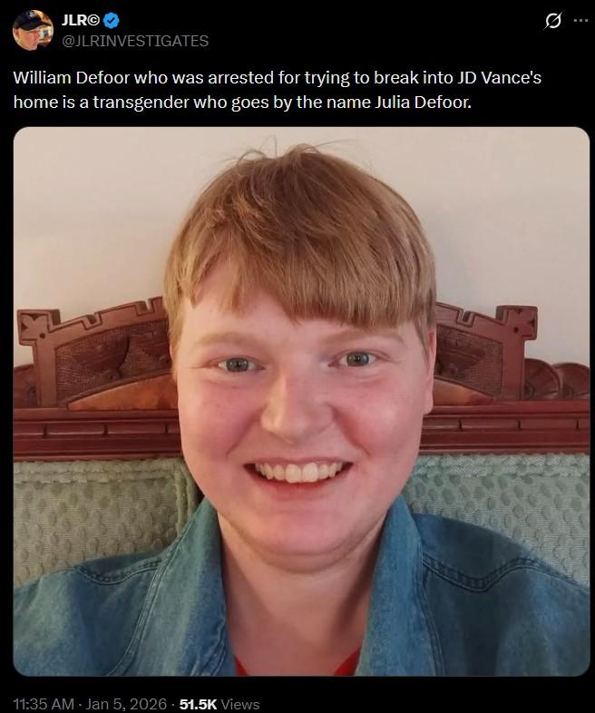 A post claiming William DeFoor is transgender. This is unconfirmed.