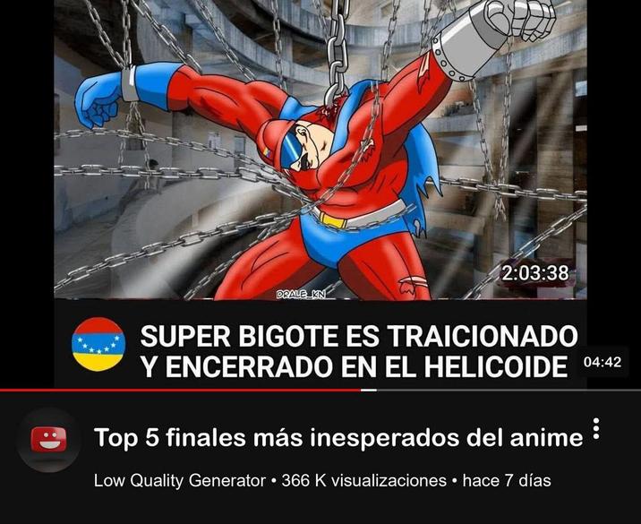 DRALE KN 2:03:38 SUPER BIGOTE ES TRAICIONADO Y ENCERRADO EN EL HELICOIDE Top 5 finales más inesperados del anime • Low Quality Generator • 366 K visualizaciones hace 7 días 04:42