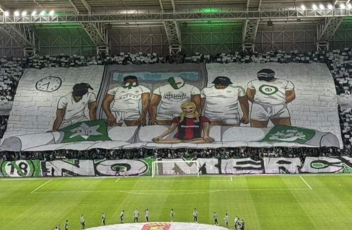 A photo of a Piper Perri Surrounded meme from a Maccabi Haifa soccer match in early January 2026, which sparked controversy in Israel.