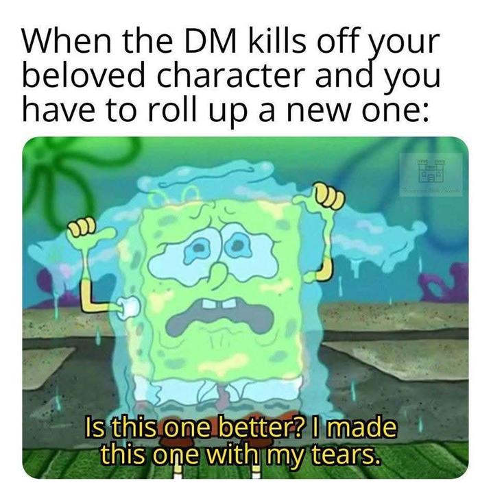 When the DM kills off your beloved character and you have to roll up a new one: ை Is this one better? I made this one with my tears. inve