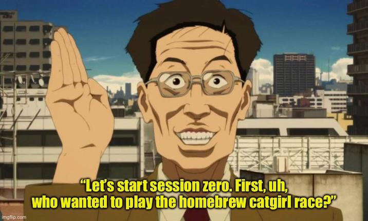 imgflip.com "Let's start session zero. First, uh, who wanted to play the homebrew catgirl race?"