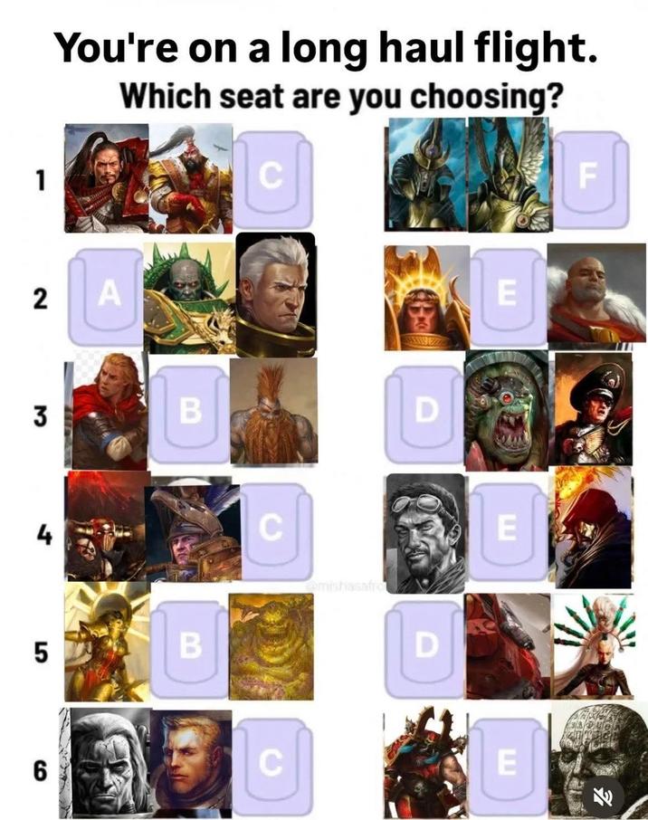1 2 You're on a long haul flight. Which seat are you choosing? C F A 3 B D 4 5 B 6 C @mishasafro D E E E