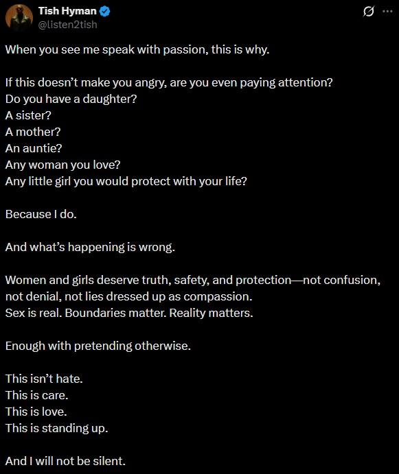 A tweet from Twitter / X user listen2tish regarding the Planet Fitness Trans Bathroom Incident, which subsequently caused the original video to go viral online in early 2026.