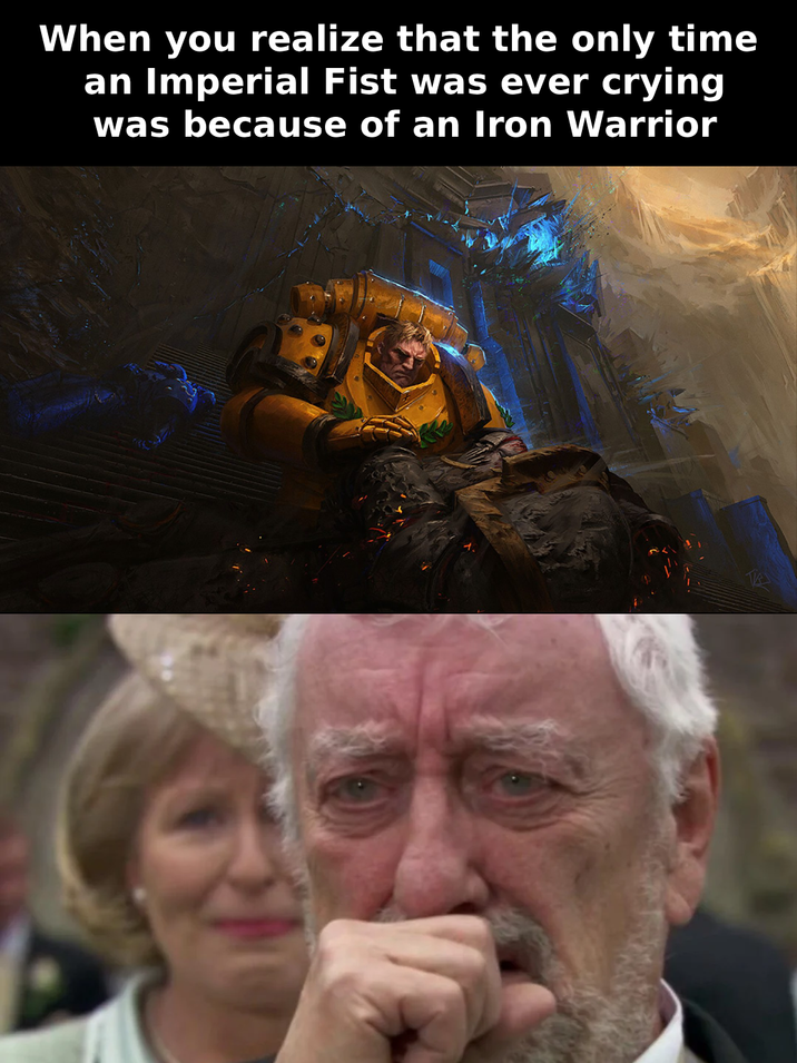 When you realize that the only time an Imperial Fist was ever crying was because of an Iron Warrior