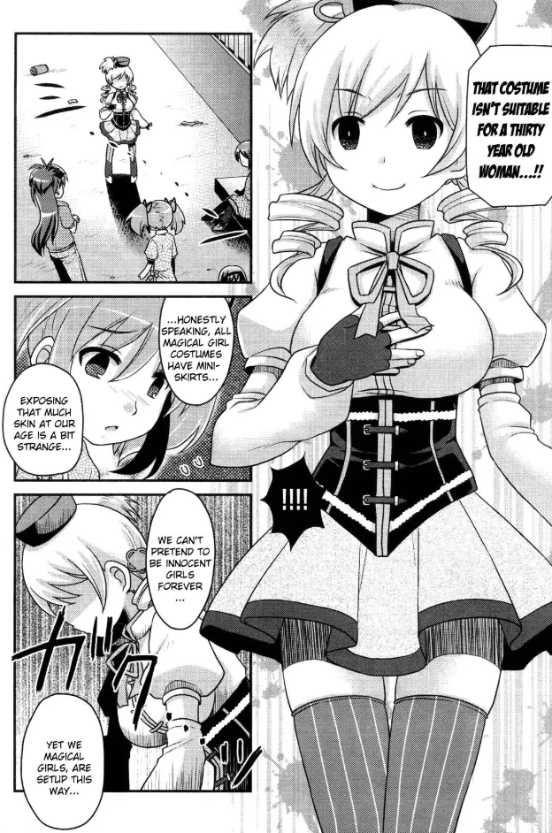 EXPOSING THAT MUCH SKIN AT OUR AGE IS A BIT STRANGE... YET WE MAGICAL GIRLS, ARE SETUP THIS WAY... ן ...HONESTLY SPEAKING, ALL MAGICAL GIRL COSTUMES HAVE MINI- SKIRTS... WE CAN'T PRETEND TO BE INNOCENT GIRLS FOREVER THAT COSTUME ISN'T SUITABLE FOR A THIRTY YEAR OLD WOMAN....!!