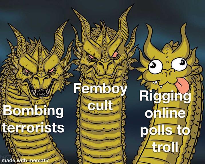 Femboy Rigging Bombing terrorists cult online polls to troll made with mematic