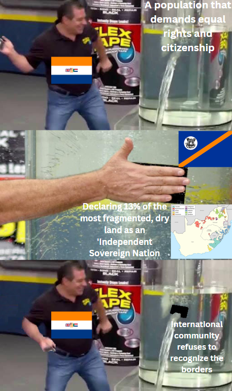 C LEX APE A population that demands equal rights and citizenship Declaring 13% of the most fragmented, dry land as an 'Independent Sovereign Nation LEX APE International community refuses to recognize the borders