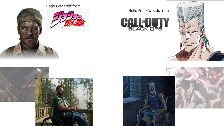 Hello Polnareff from 首先冒険 Hello Frank Woods from CALLOFDUTY BLACK OPS