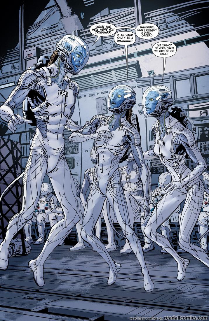 שת <WHAT THE HELL WERE YOU THINKING?> <I AM YOUR SON! I AM A WARRIOR!> <WARRIORS DON'T DISOBEY A DIRECT ORDER!> KHE CANNOT BE HERE, JAKE! WE HAVE TO GO BACK.> read new comics on readallcomics.com