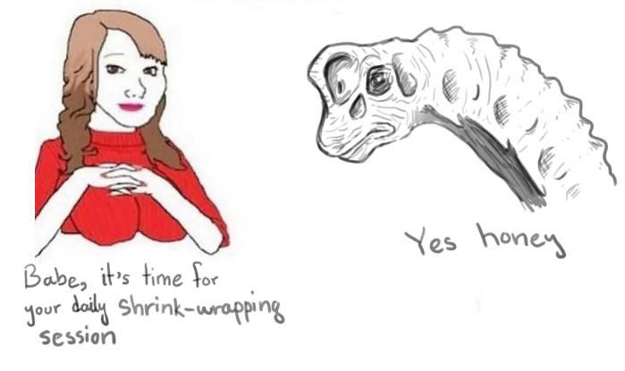 Babe, it's time for your daily shrink-wrapping session Yes honey