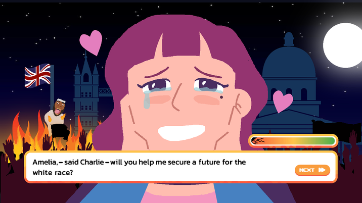 Fan art of Amelia from Pathways. She asks Charlie to help her secure a future for the white race.