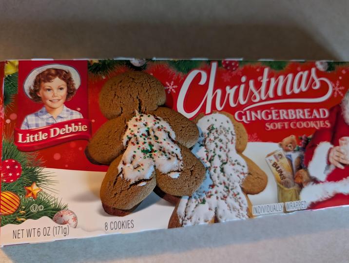 Little Debbie Christmas GINGERBREAD SOFT COOKIES BUNS NET WT 6 OZ (171g) 8 COOKIES INDIVIDUALLY WRAPPED