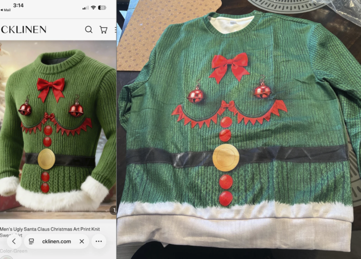 Mail 3:14 30 CKLINEN Q Ṭ Men's Ugly Santa Claus Christmas Art Print Knit Swert < Color-Green cklinen.com 1