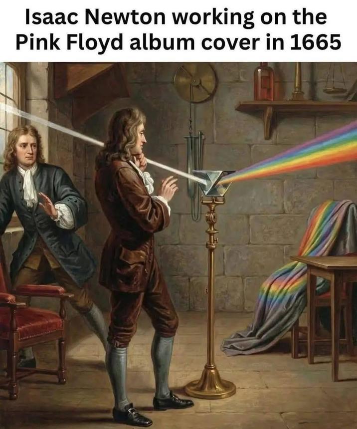 Isaac Newton working on the Pink Floyd album cover in 1665