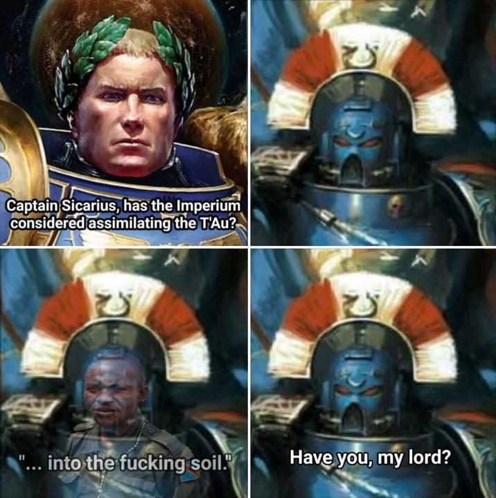 Captain Sicarius, has the Imperium considered assimilating the T'Au? "... into the f------ soil." Have you, my lord?