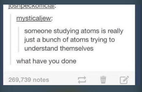 joshpeckonicial. mysticaljew: someone studying atoms is really just a bunch of atoms trying to understand themselves what have you done 269,739 notes tl