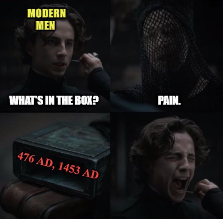MODERN MEN WHAT'S IN THE BOX? PAIN. 476 AD, 1453 AD